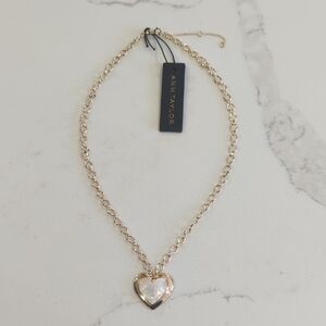 Ann Taylor Gold-Tone Heart Pendant Necklace with Mother-of-Pearl Inset